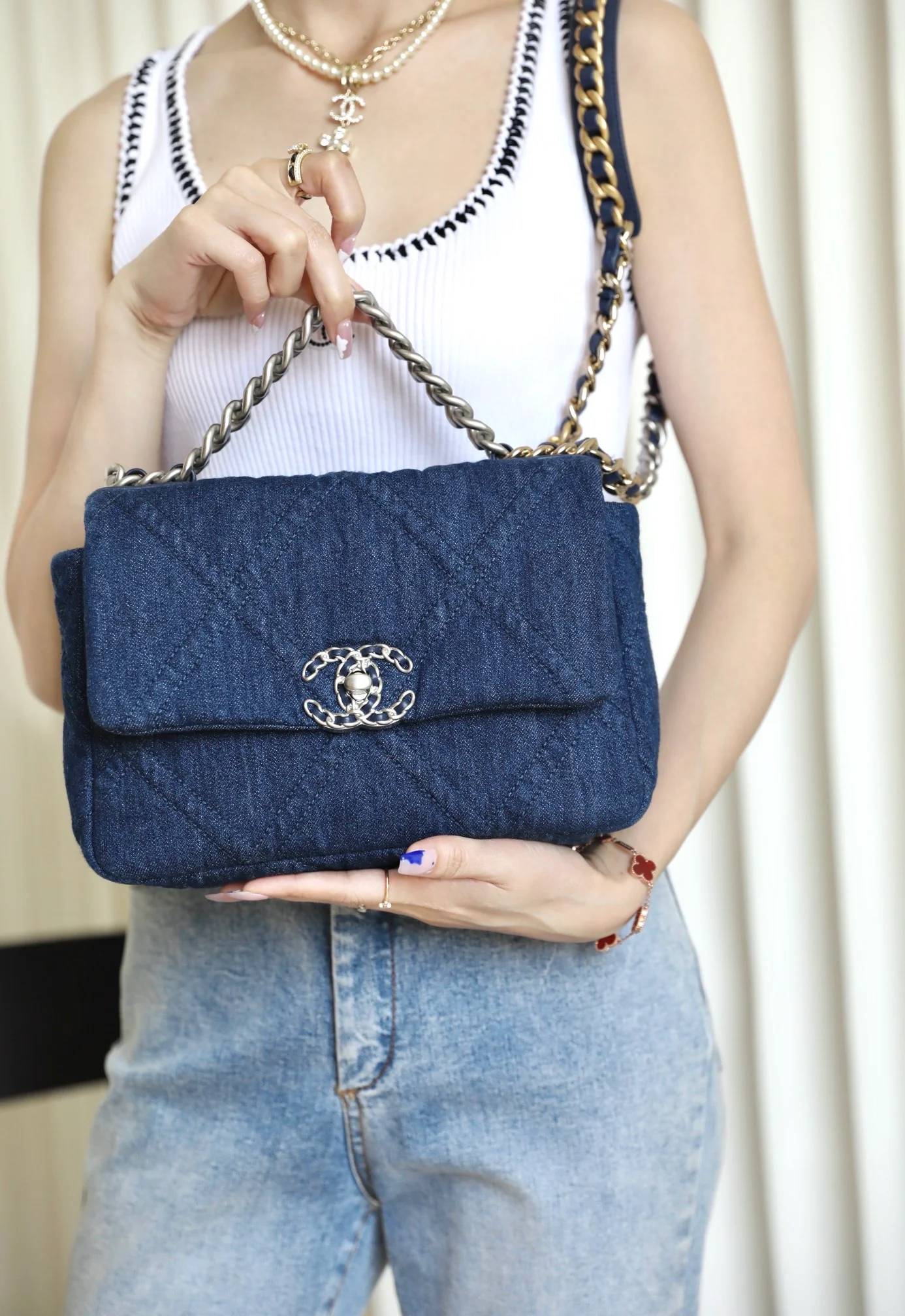 Коллекция Chanel Весна/Лето - 19bag - Темно-синий деним - Серебряная пряжка - Маленький размер