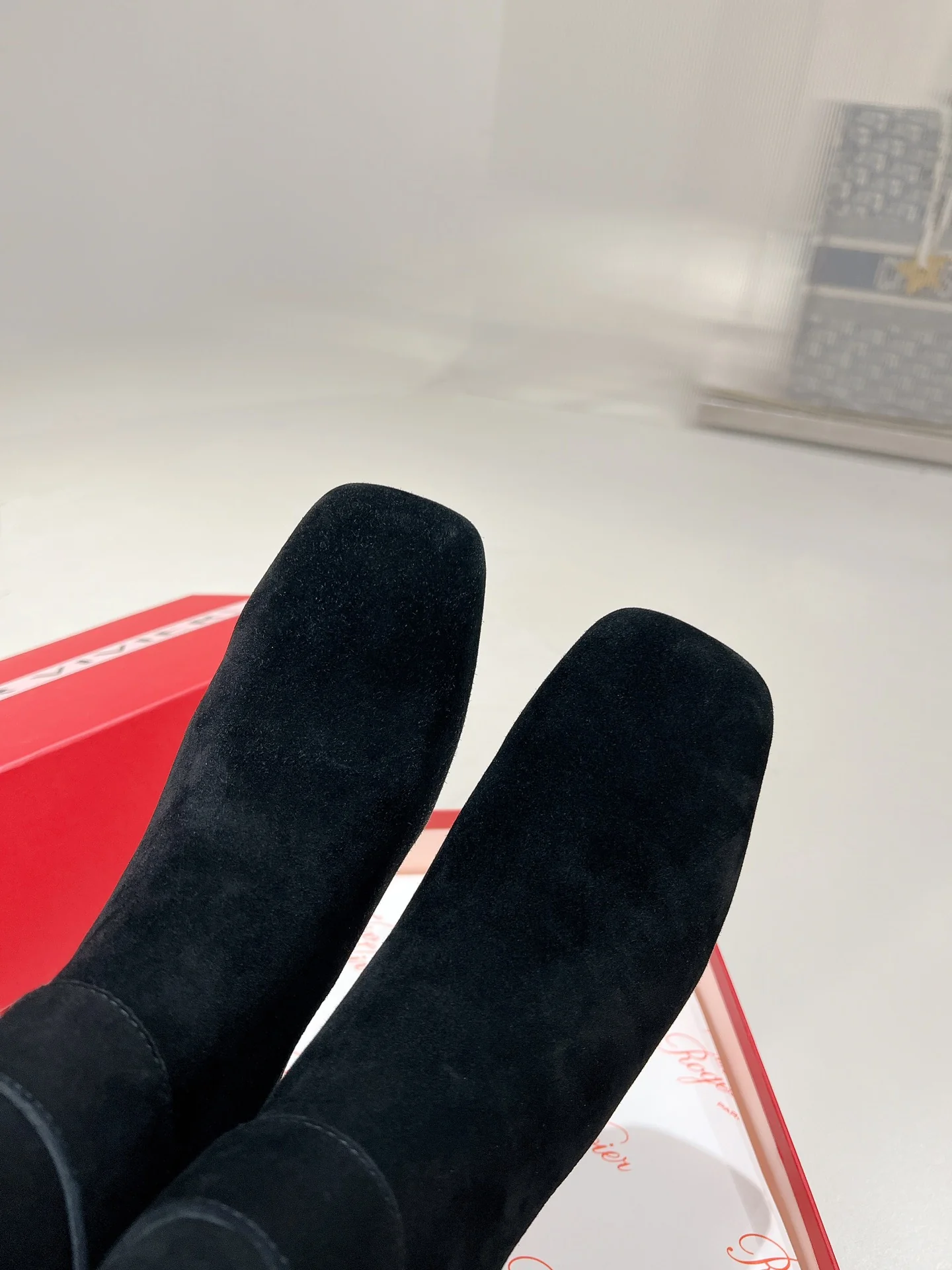 Ботильоны с квадратным носком и пряжкой - 2024 - Замшевые кожаные ботильоны - Черные