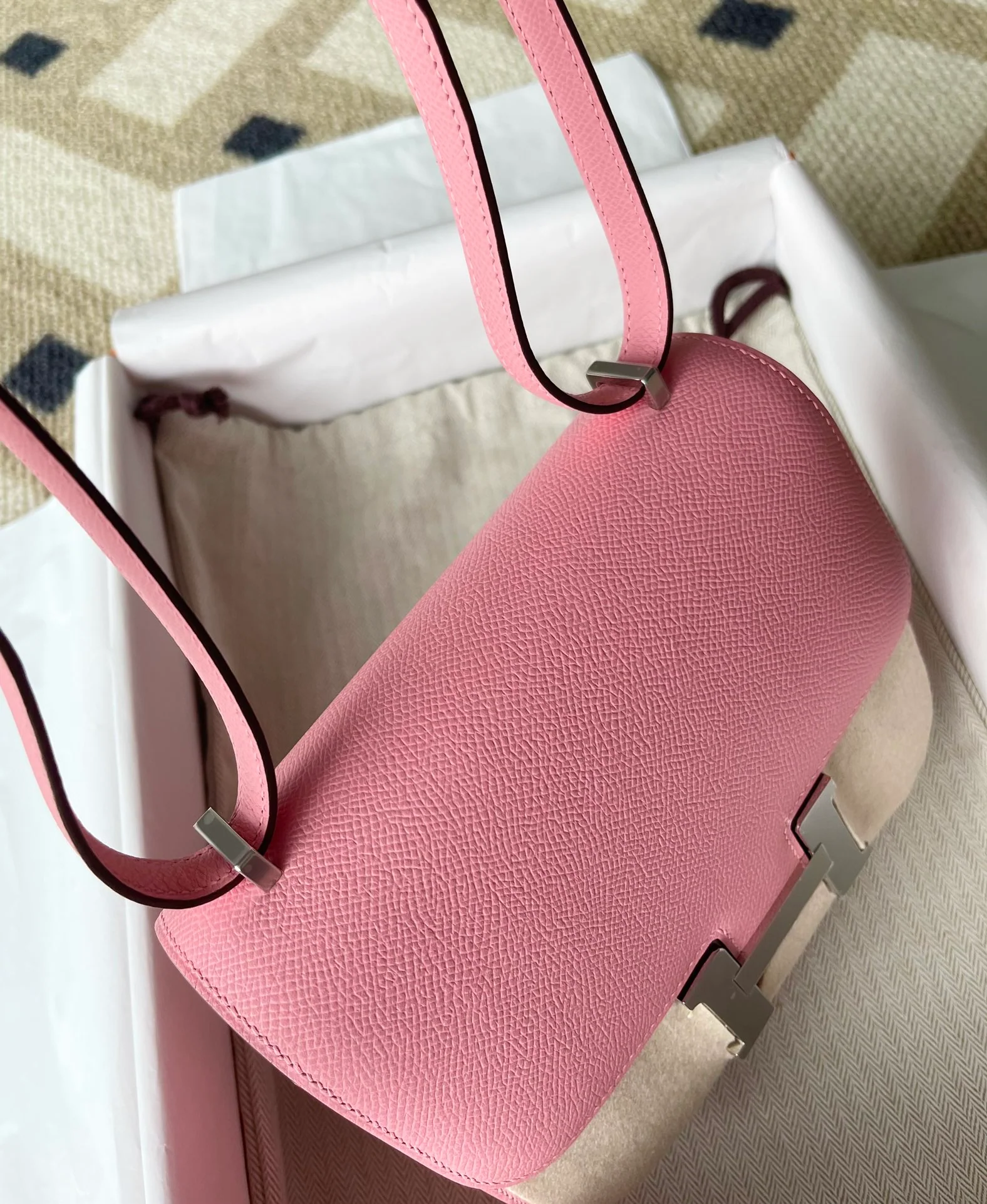 Hermes Constance Mini 1q Milkshake Powder Silver Buckle