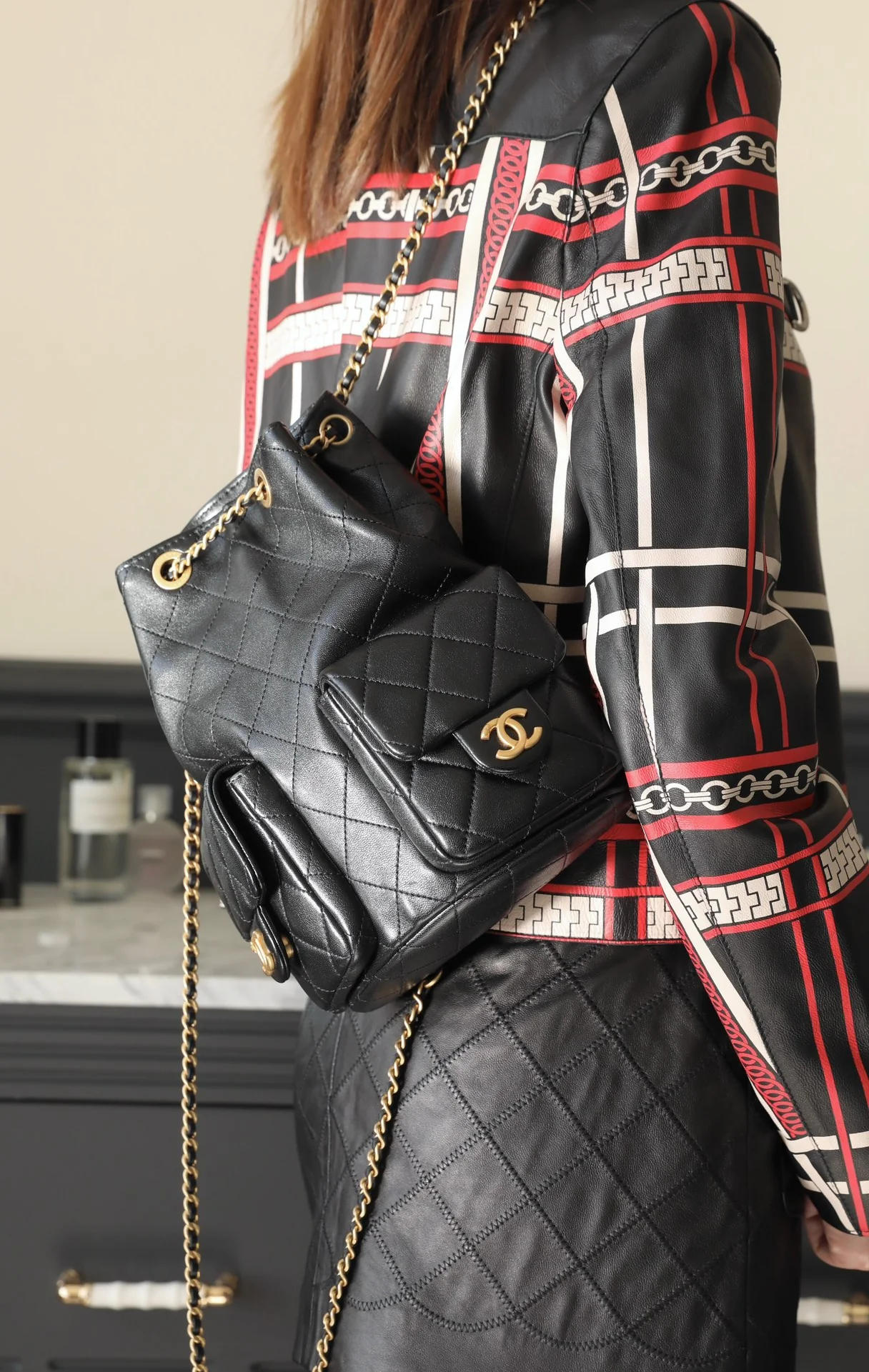 Рюкзак Chanel 25c на завязках - черный