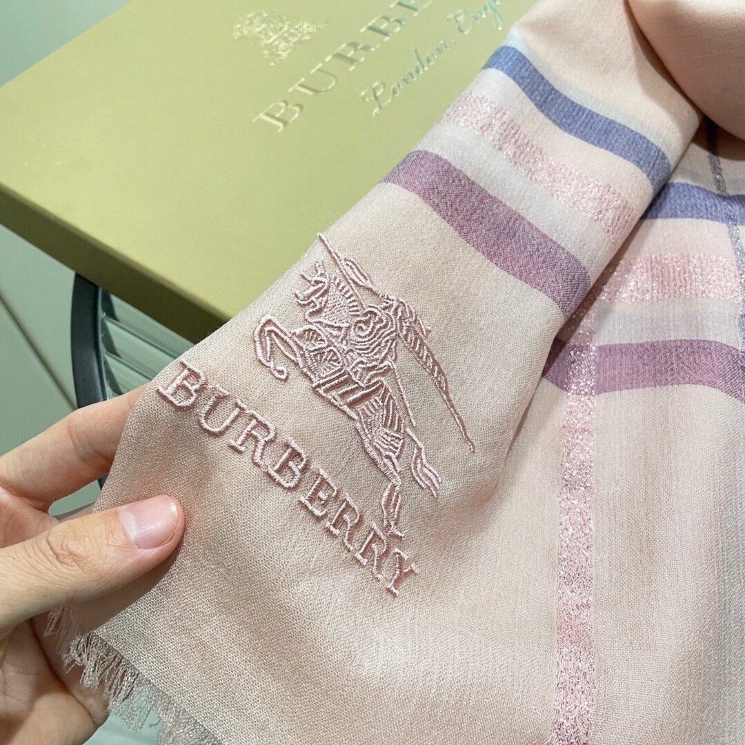 Шарф Burberry с вышитой лошадью - 90-200 см - Кашемир - Розовый