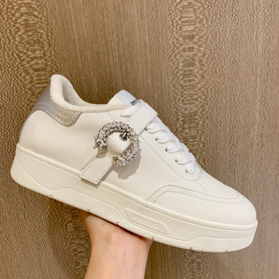 Кроссовки Jimmy Rhinestone Buckle White Sneakers Series - Облегающая обувь - 3