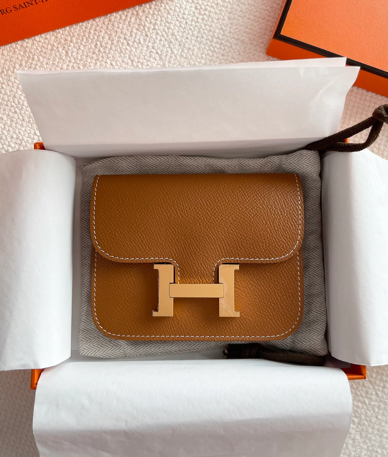 Hermes Constance Mini 19 Коричневая пряжка Epsom Gold