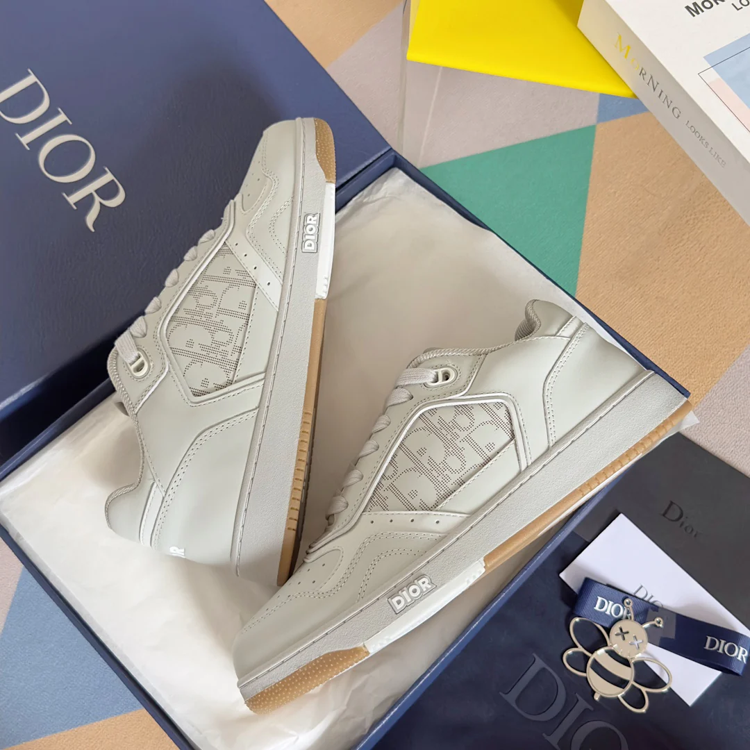 Новинка 2023 года от Dior - Серия B27 - Повседневные кроссовки с монограммой и каменным узором - Унисекс - Бежевый/Серый