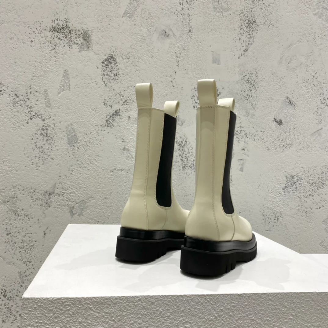 BV-22ss - Британские ретро-сапоги до середины икры - Унисекс - Белые с черной подошвой