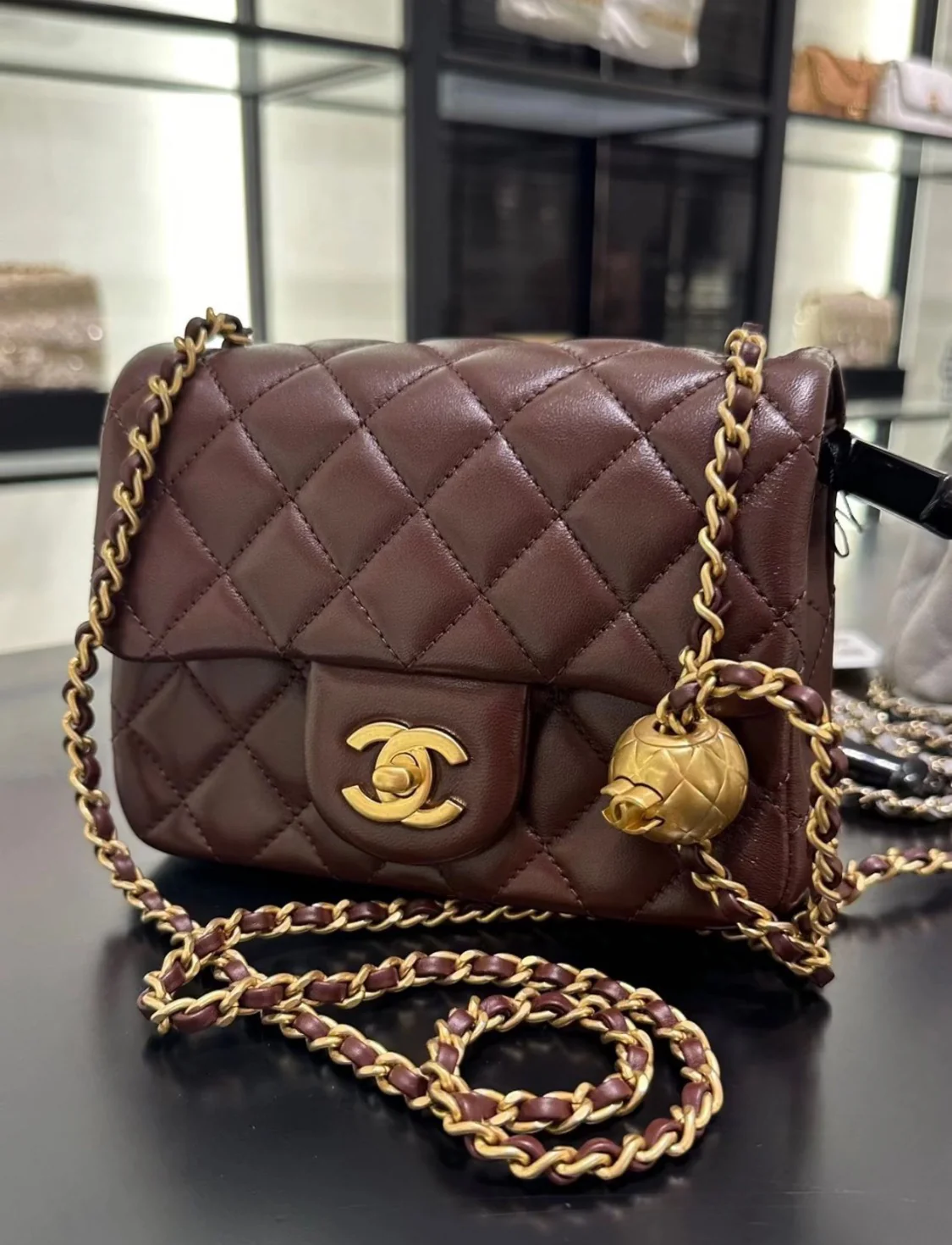 Chanel 24k CF Gold Ball Square Fat Man - Reddish Brown