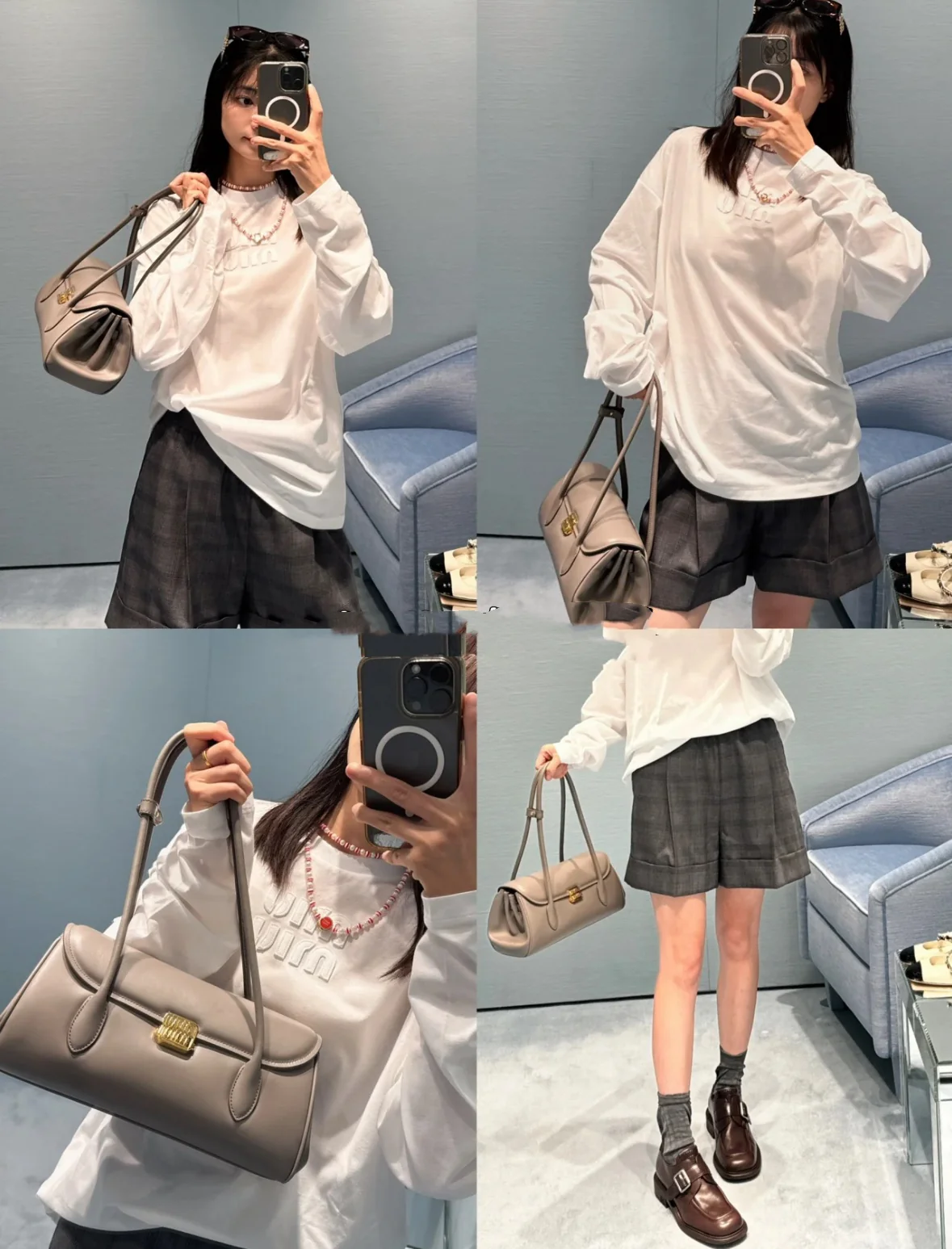 Сумка-багет Miu Miu через плечо — серая — Body Wear Sharing