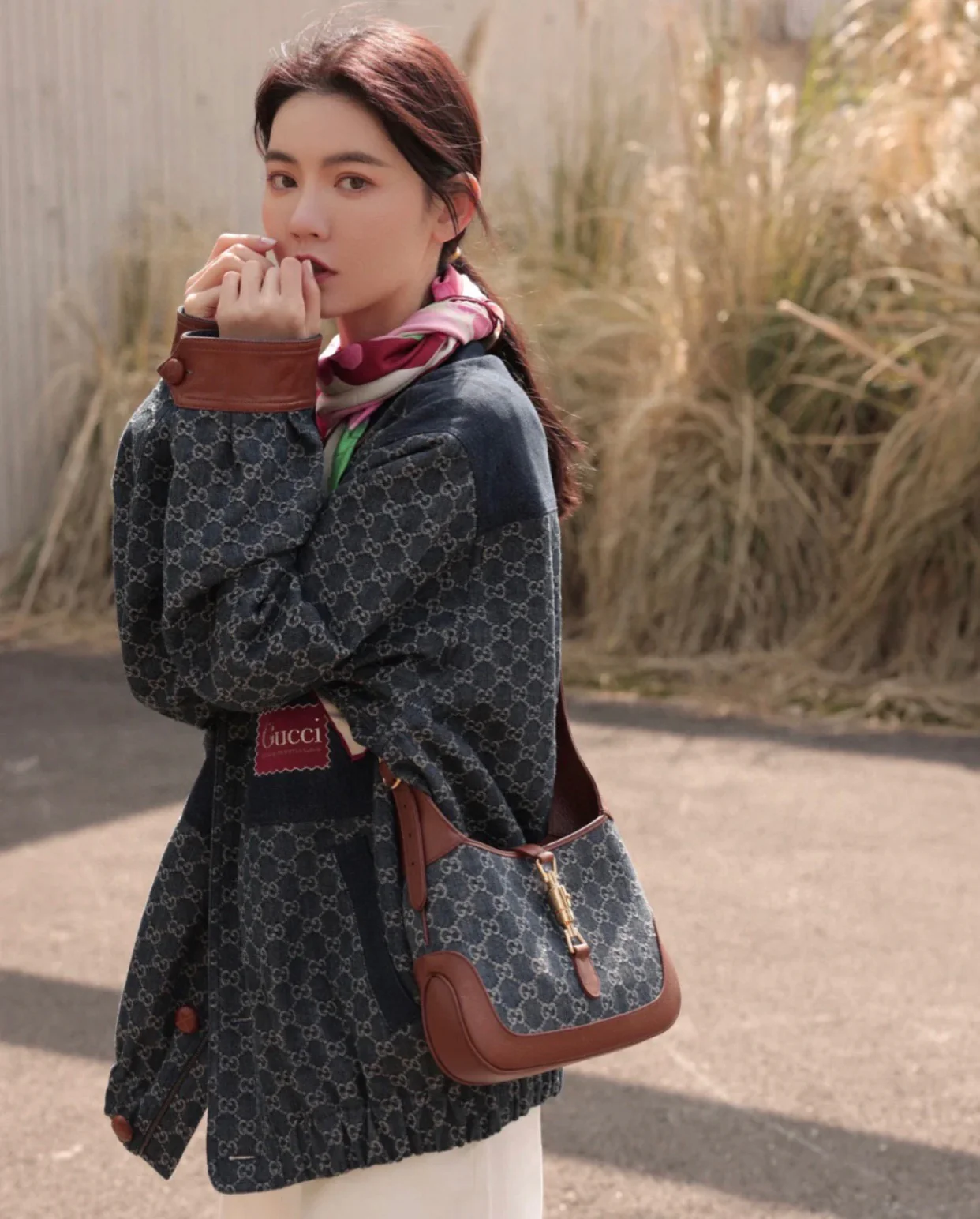 Gucci-经典 Jackie 牛仔丹宁帆布手袋-腋下包