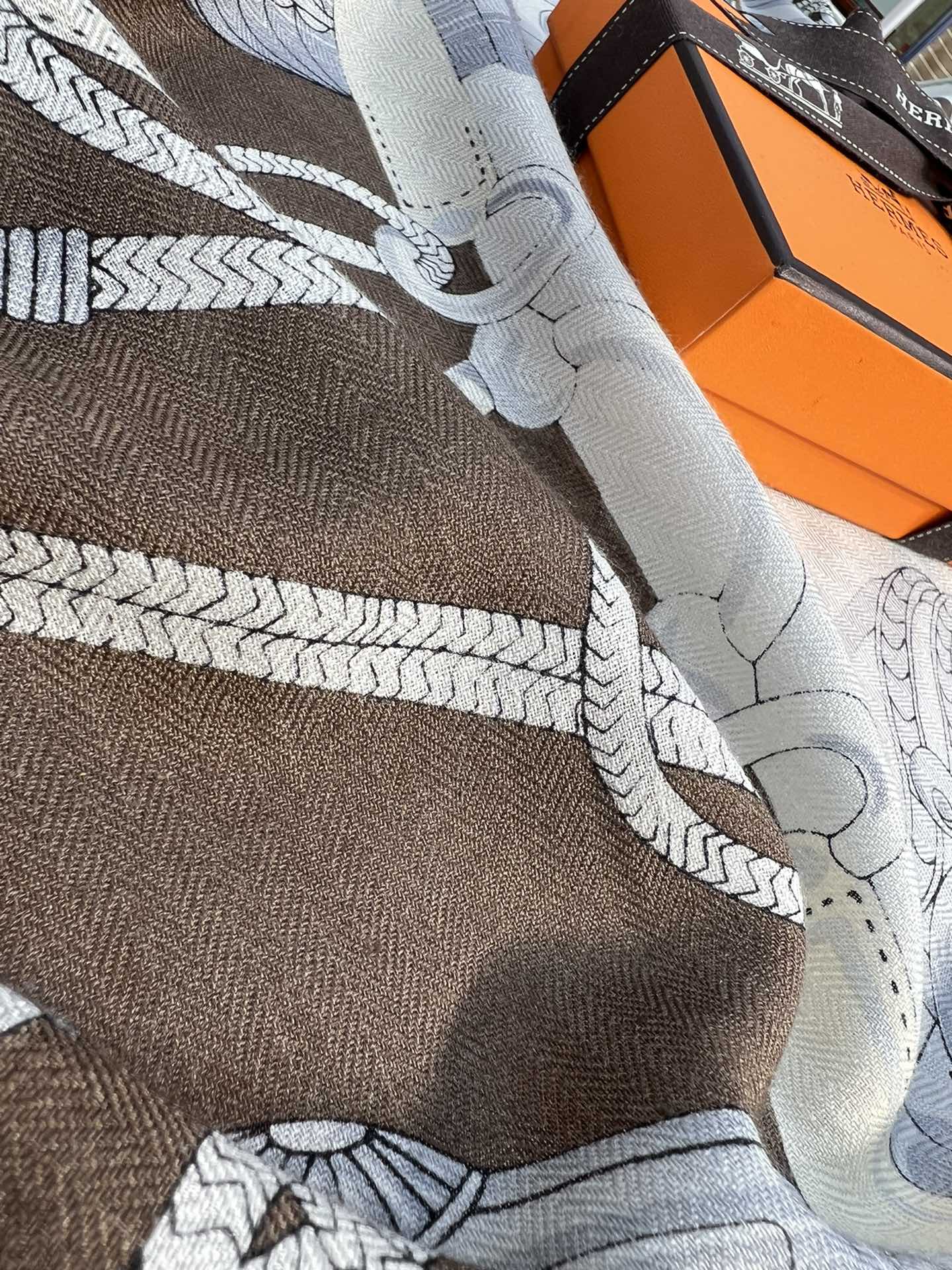 Бархатный шарф Hermes Sabre March - 140 см - 30 - Шелк 70 - Шерсть - 2