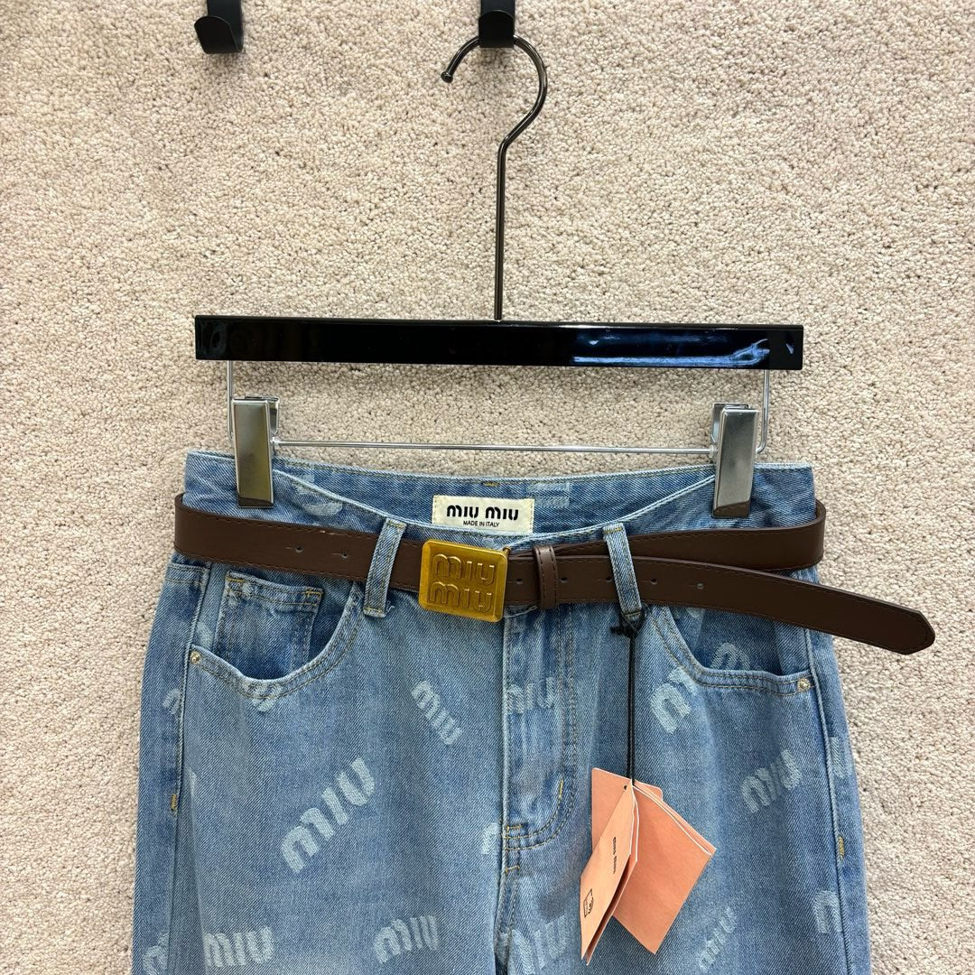 Miu Miu 2404 - Джинсы прямого кроя с поясом