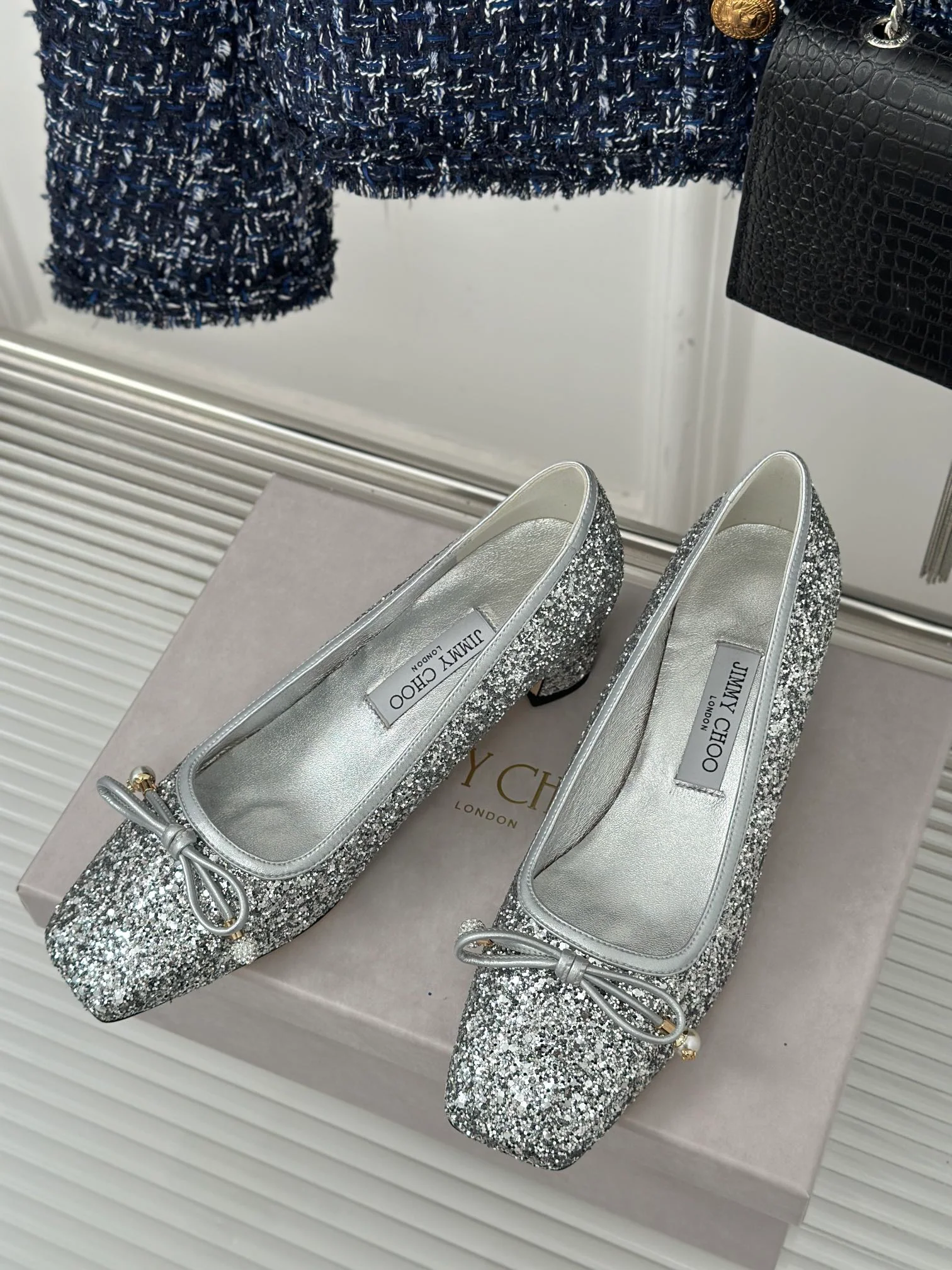 JC - Балетки с квадратным носком, модель 2024 - серебристые