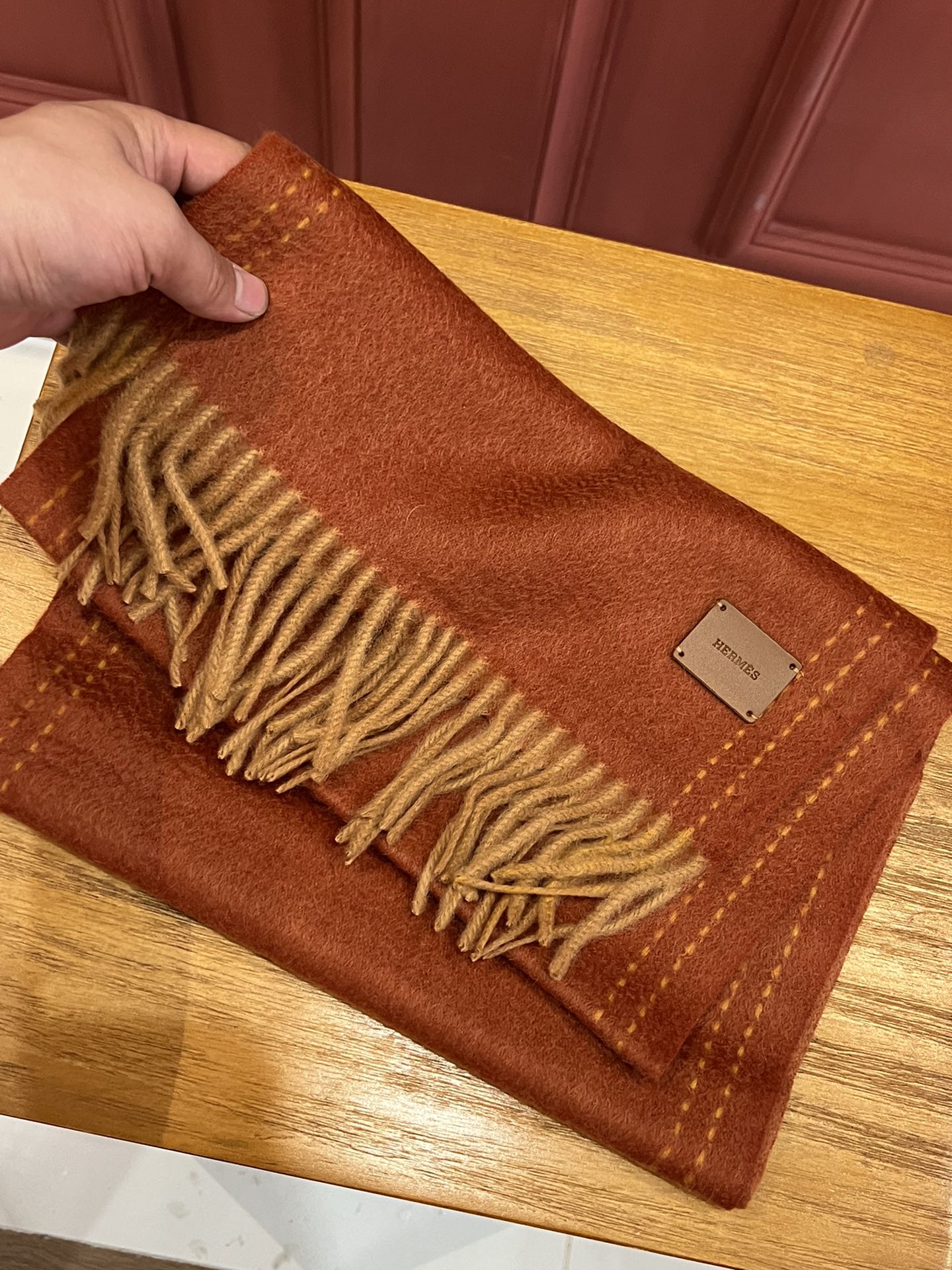 Длинный двусторонний кашемировый шарф Hermes - 30 см - 190 см - 100 см - Кашемир из высококачественной дикой козы - Коричневый