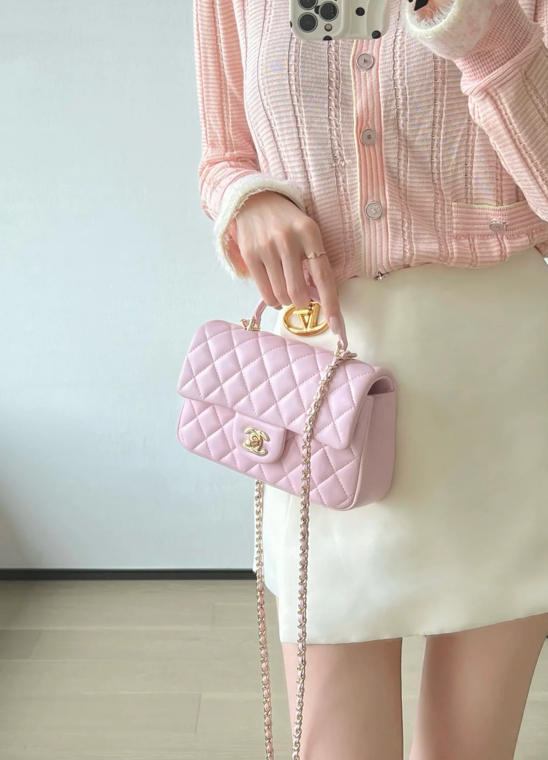 Chanel - Большая сумка - Светло-розовая - Светло-золотистая пряжка