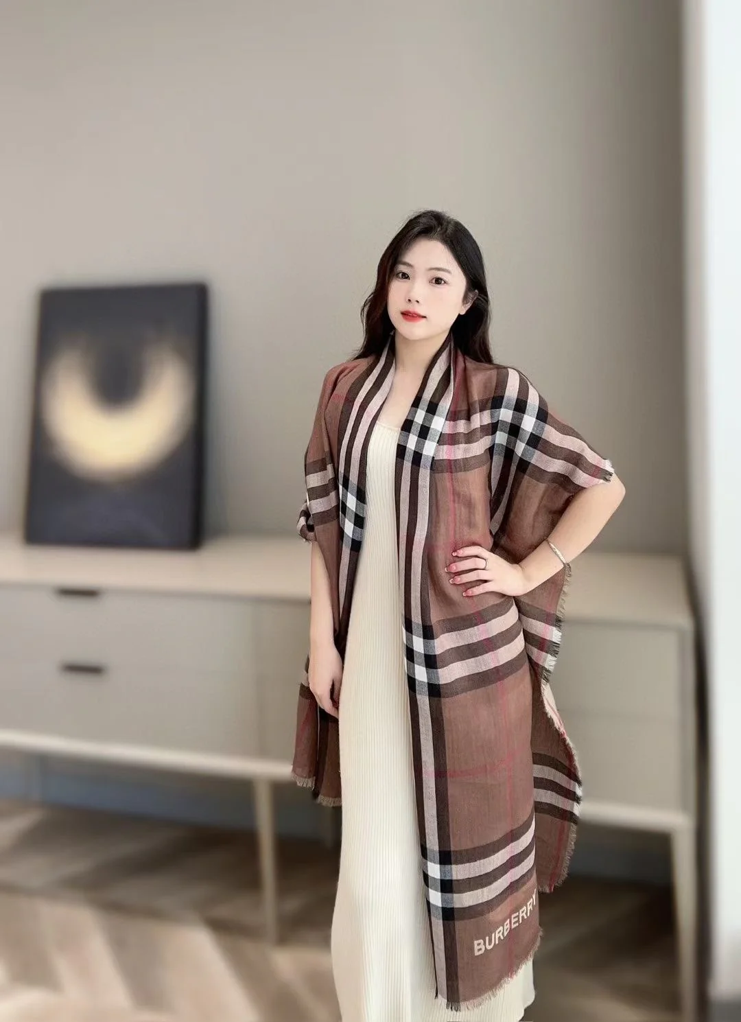 Шелково-кашемировый шарф Burberry в клетку, 2024 год - 220-70