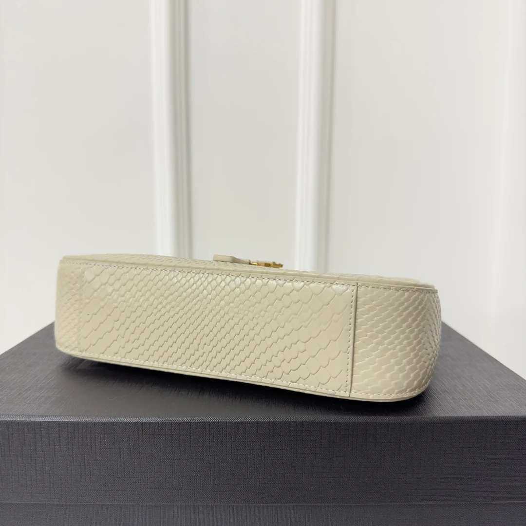 Кожаная сумка через плечо YSL-le-5-a-7 - змеиный принт, черная - 1