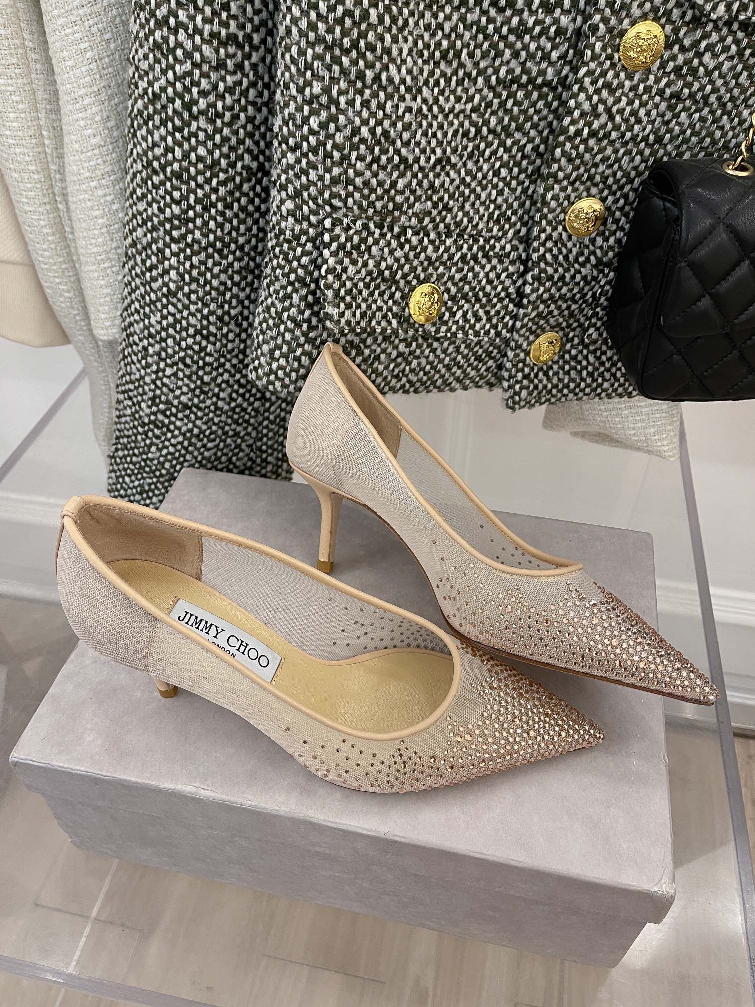 Jimmy - Туфли на высоком каблуке с сетчатой ??отделкой и стразами