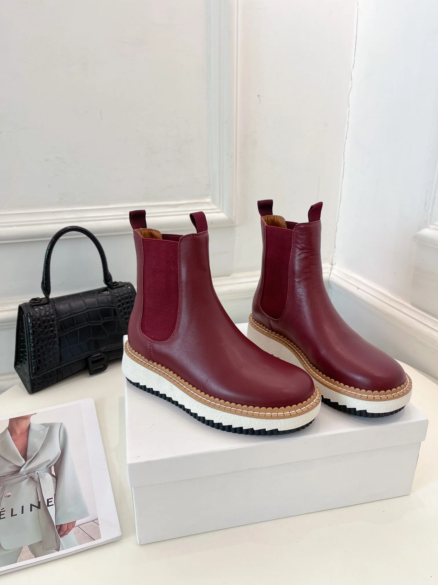 Двухцветные ботинки-челси на платформе Chloe - красные