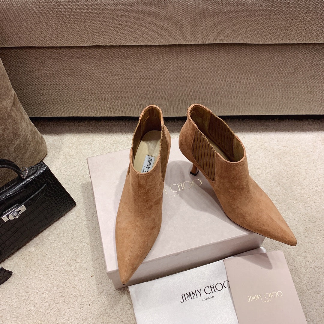 Ботильоны Jimmy с острым носком и изогнутым каблуком - 8 см