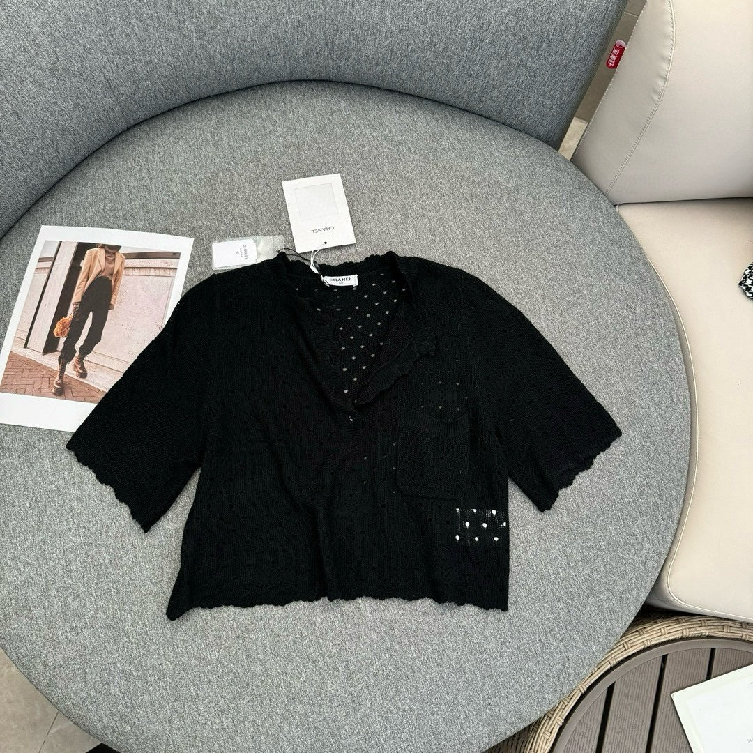 Chanel 2403 Весна/Лето Новинка Ажурный вязаный крючком топ - Черный