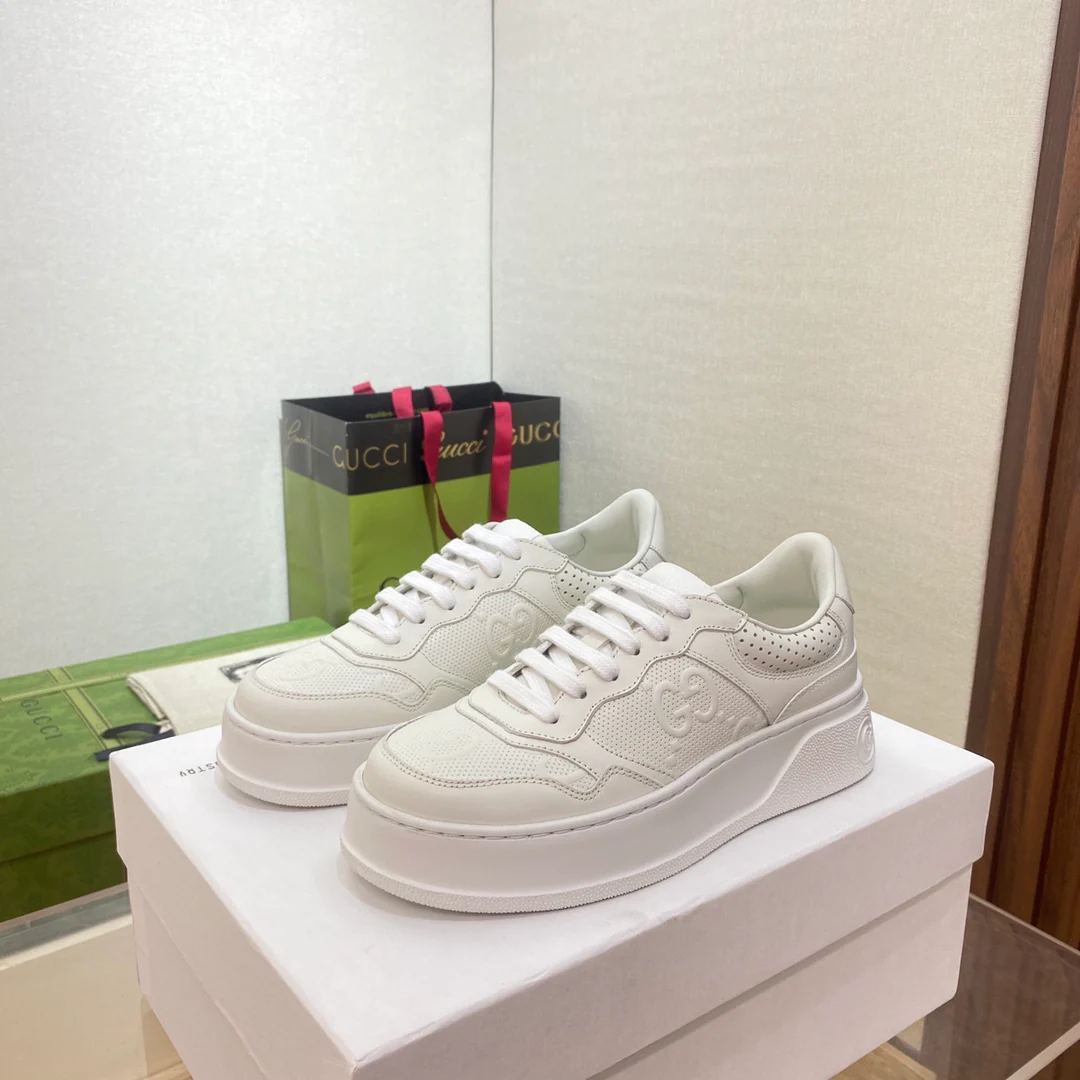 Белые кроссовки на платформе Gucci - унисекс - белые