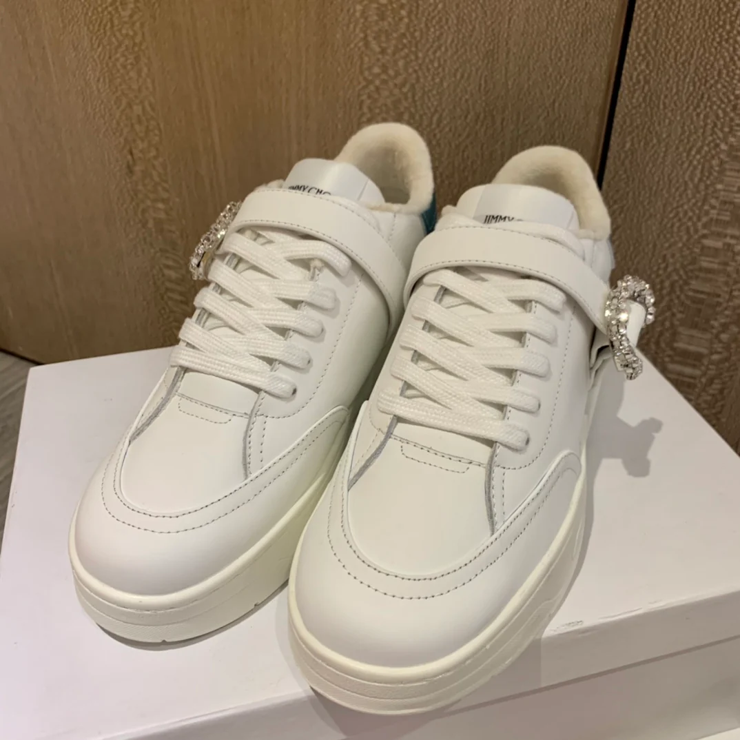 Кроссовки Jimmy Rhinestone Buckle White Sneakers Series - Облегающая обувь - 1