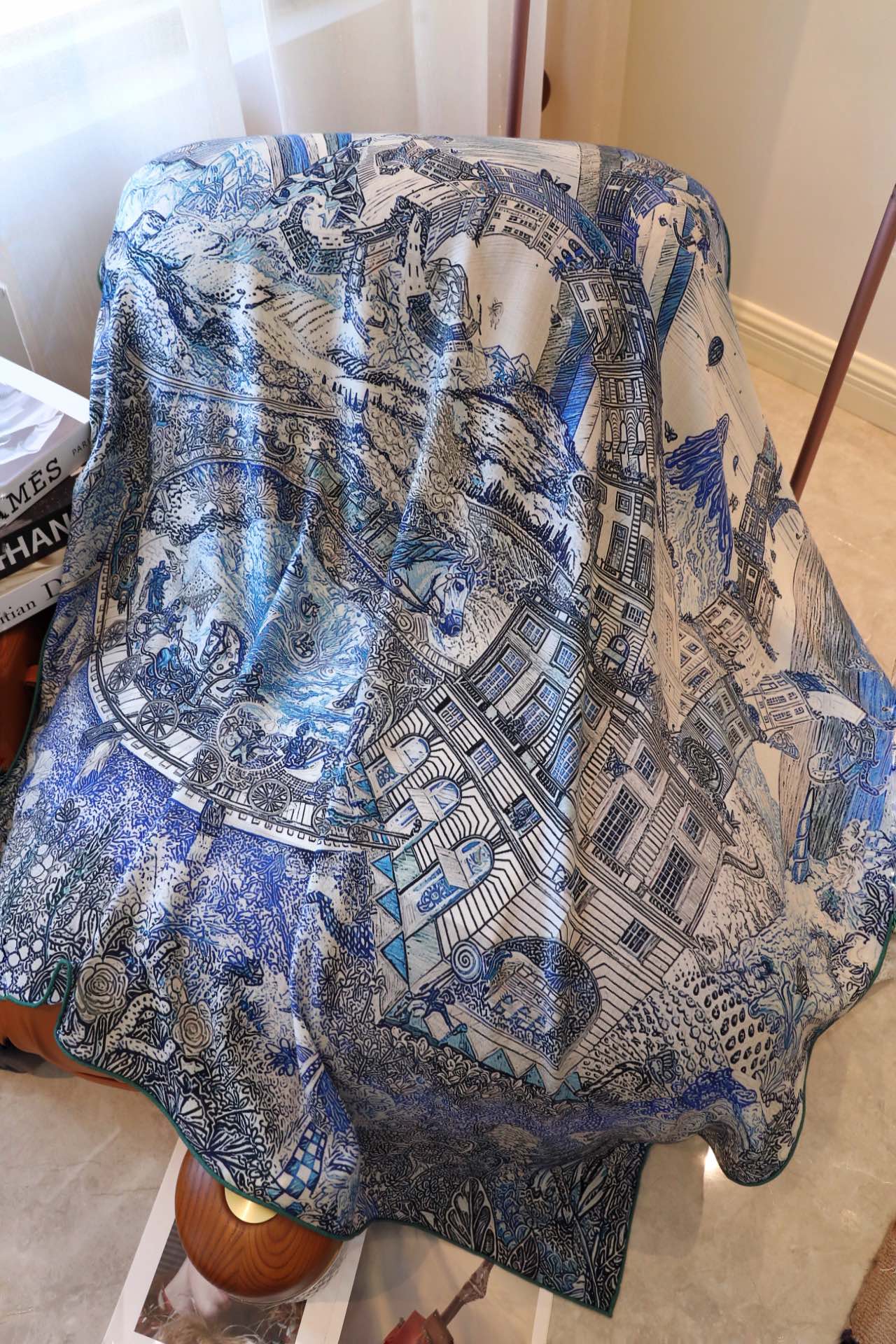 Большой шарф Hermes Dreamy Design 2024 — синий