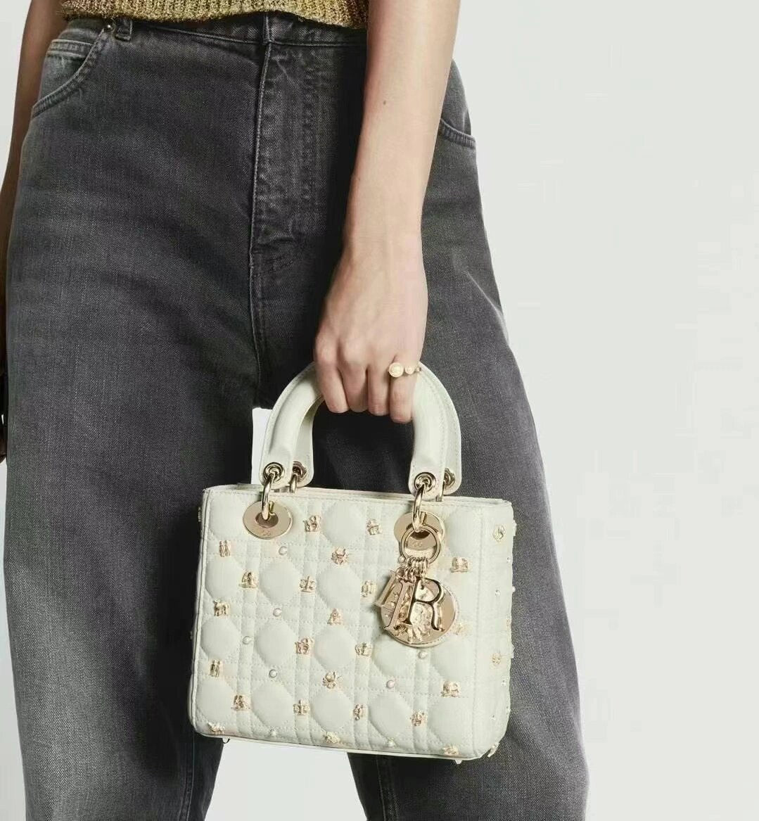 Сумка Dior Lady Dior — лимитированная серия со статуэтами солнца — белая — маленькая