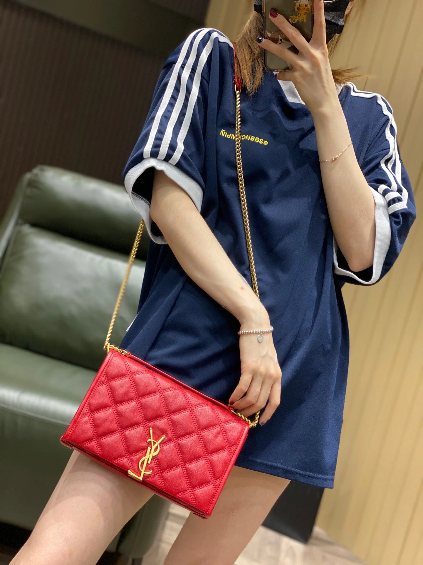 Сумка YSL-Becky из овечьей кожи с ромбовидной стёжкой и цепочкой - 2 шт.