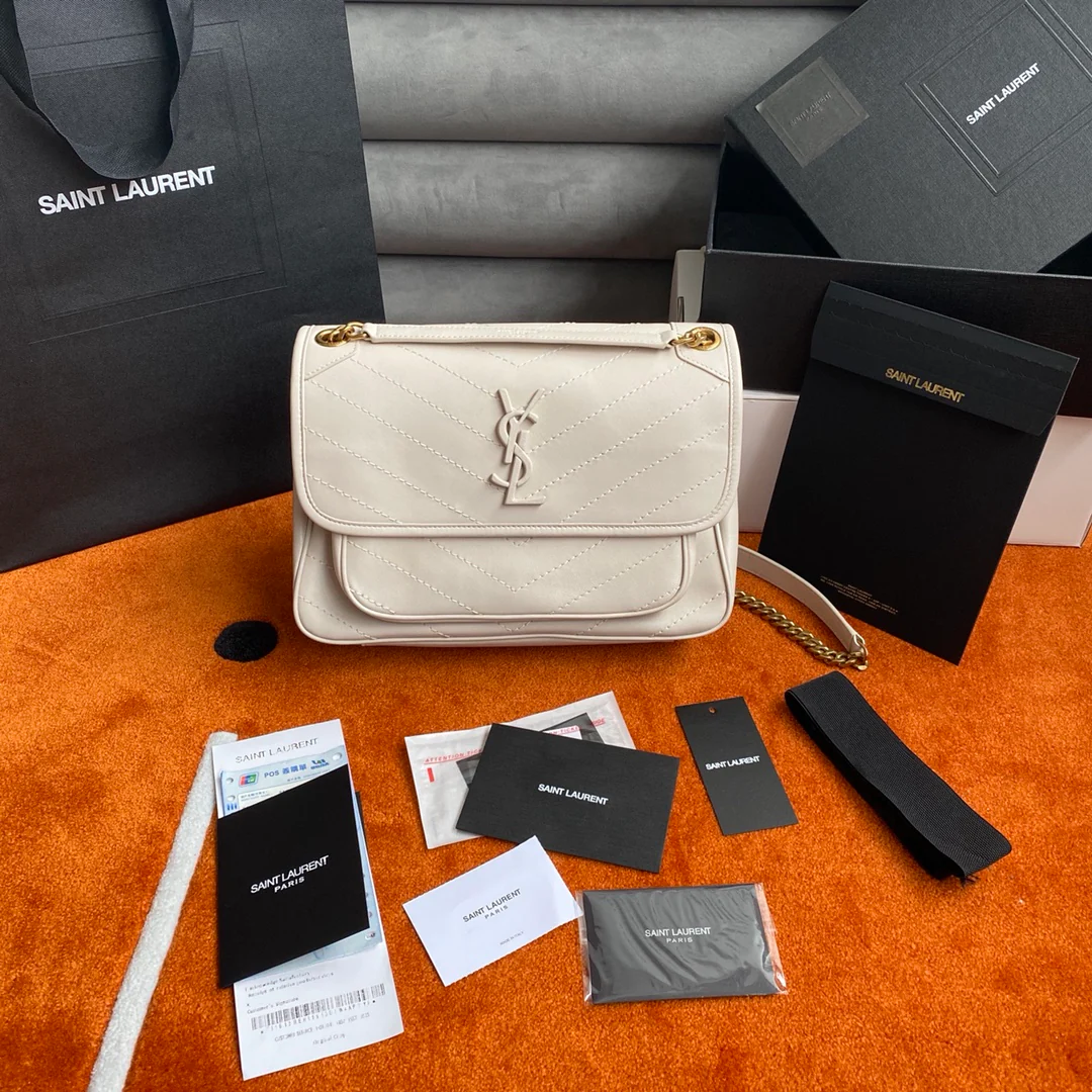 Сумка-мессенджер YSL Niki - белая - из овечьей кожи - 28 см