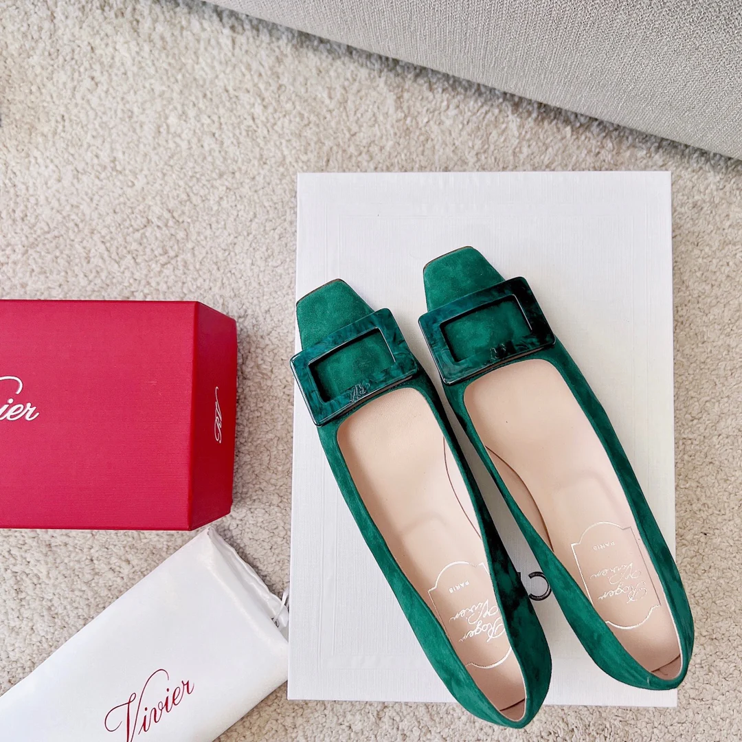 Туфли RV - Туфли на массивном каблуке с перламутровым рисунком в виде облаков - Зеленые - 4-5 см