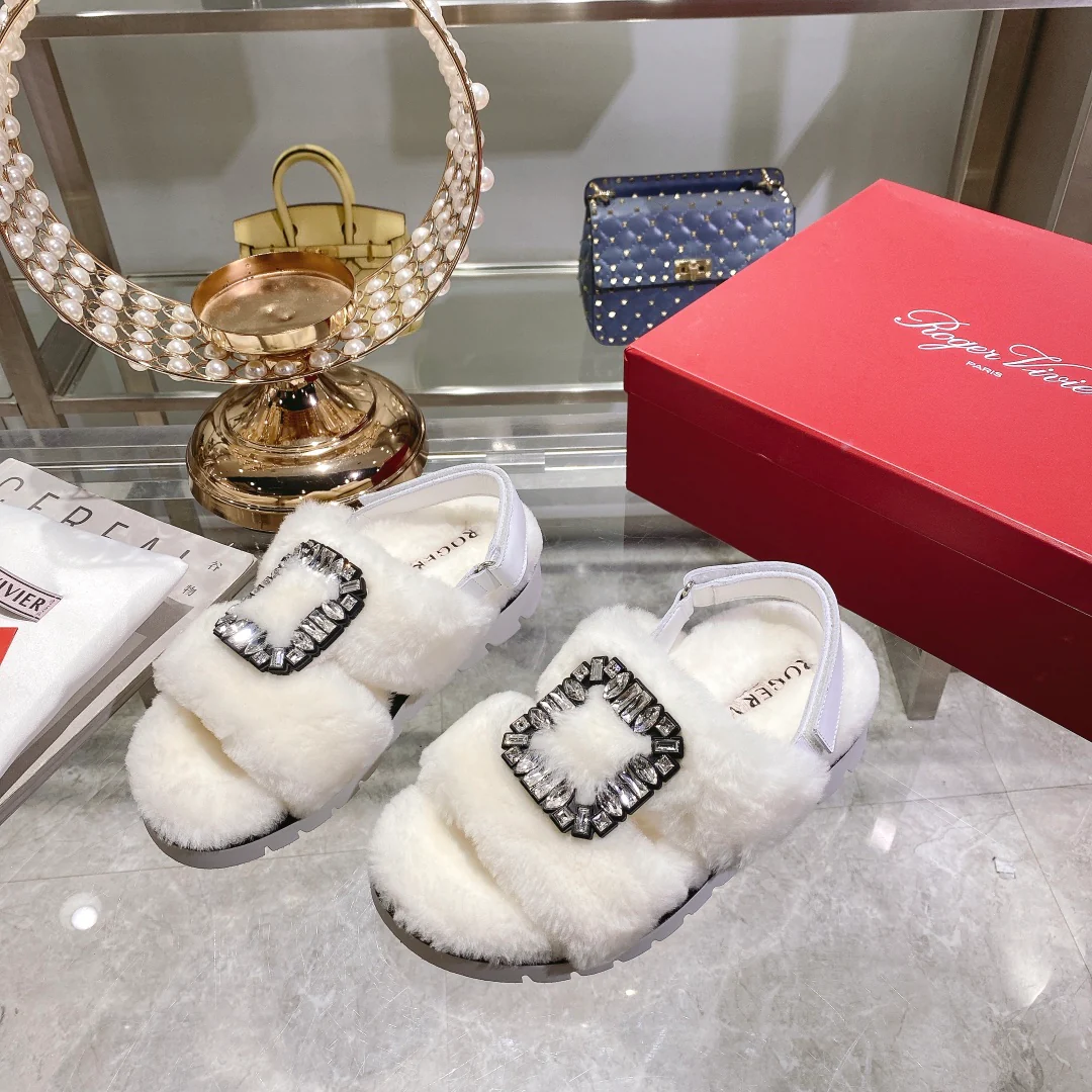 Обувь RV Shoes - Новинка 2023 года - Шерстяные тапочки с пряжкой и стразами