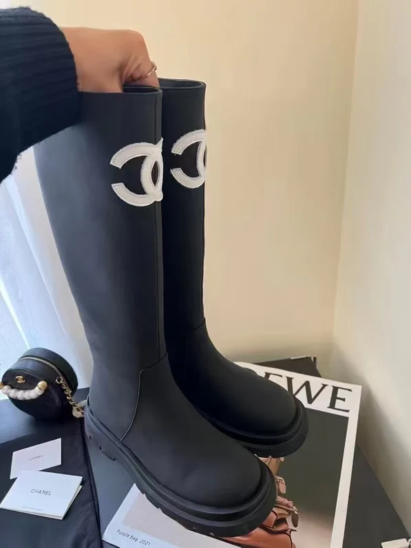 Chanel - Шерстяные сапоги для верховой езды - Черные