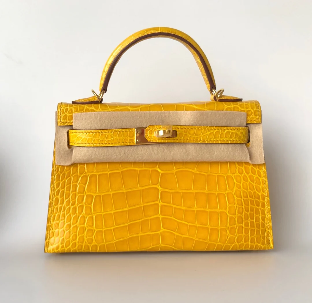 Hermes Kelly Mini 2nd Generation Alligator Amber Gold Buckle