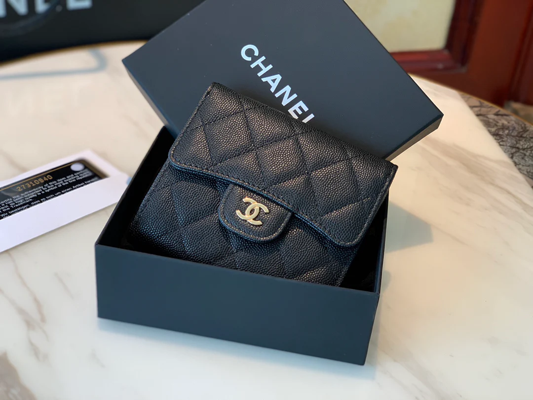 Кошелек Chanel Classic Bulb Pattern - CF - черный с золотой фурнитурой