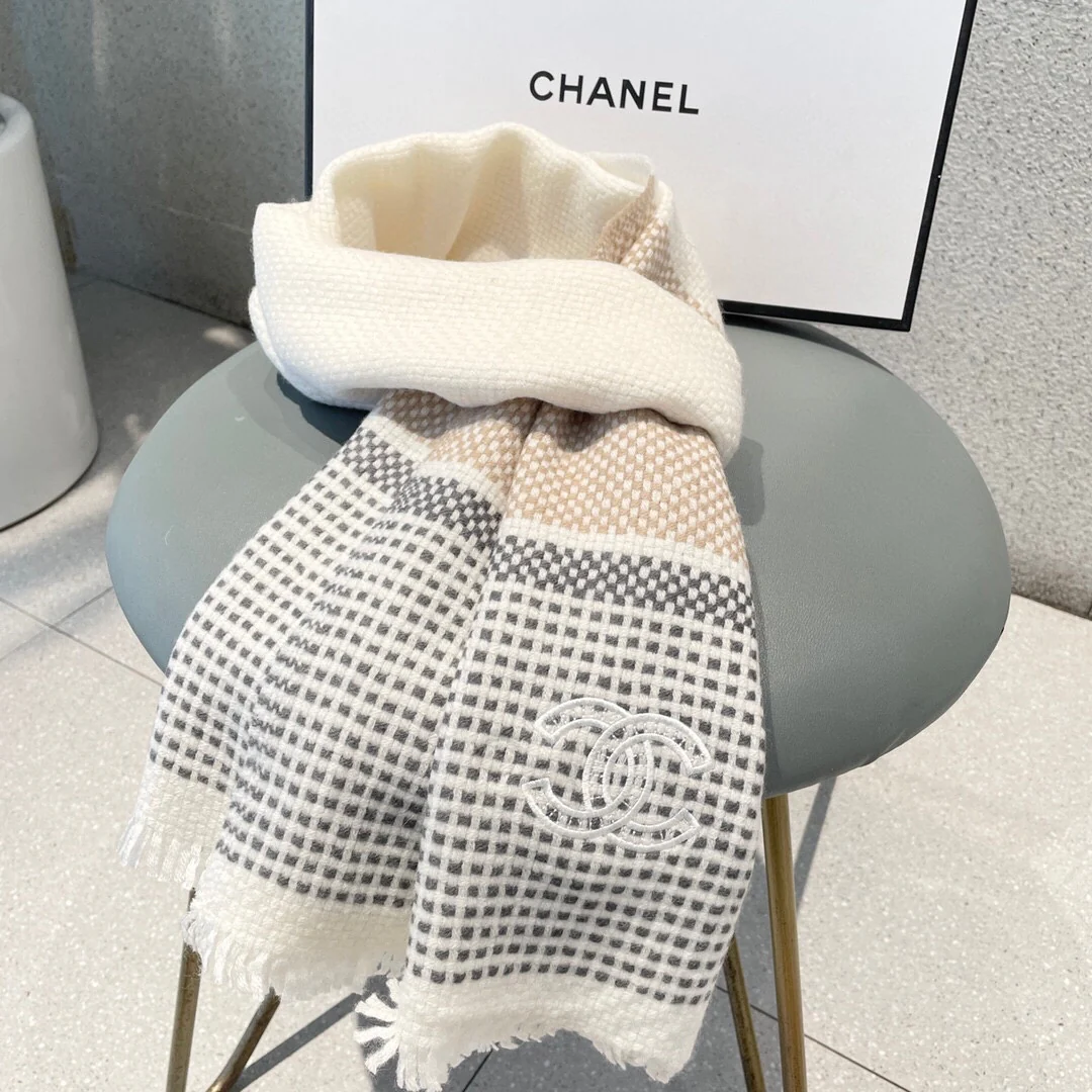 Двусторонняя кашемировая шаль/шарф Chanel - 32 см - 180 см - 100 см - Кашемир