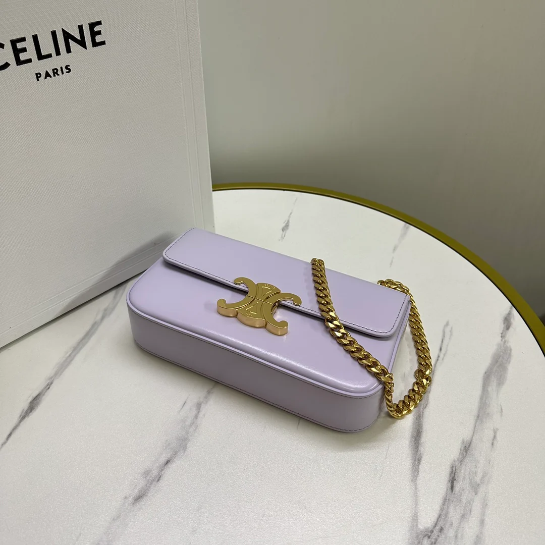 Celine - Кожаная сумка с пряжкой и цепочкой - Подмышечная сумка - Фиолетовая - 1