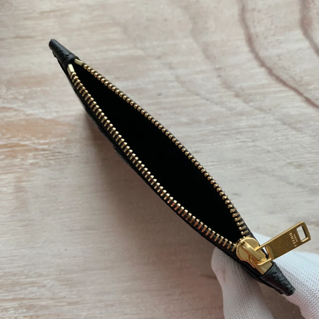 Кардхолдер Celine из зернистой телячьей кожи с застежкой-молнией - черный