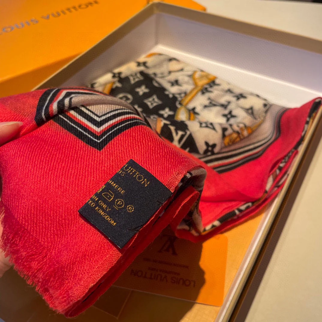 Шарф с монограммой LV, 110-200 см, 100% высококачественный кашемир, красный.