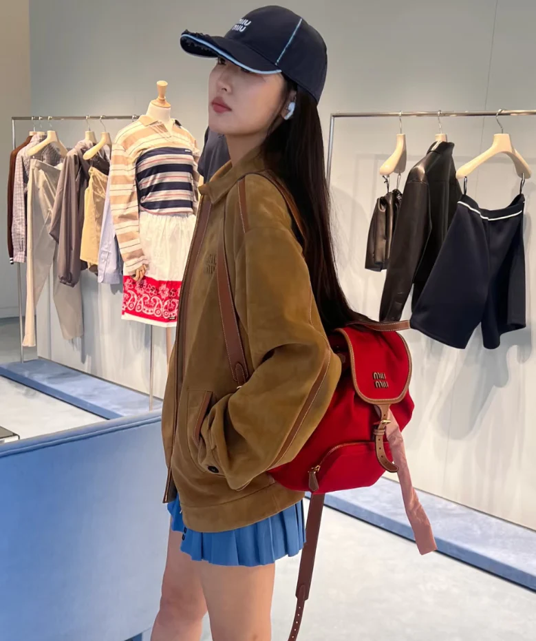 Рюкзак Miu Miu из канваса и кожи — красный (образ представлен отдельно)