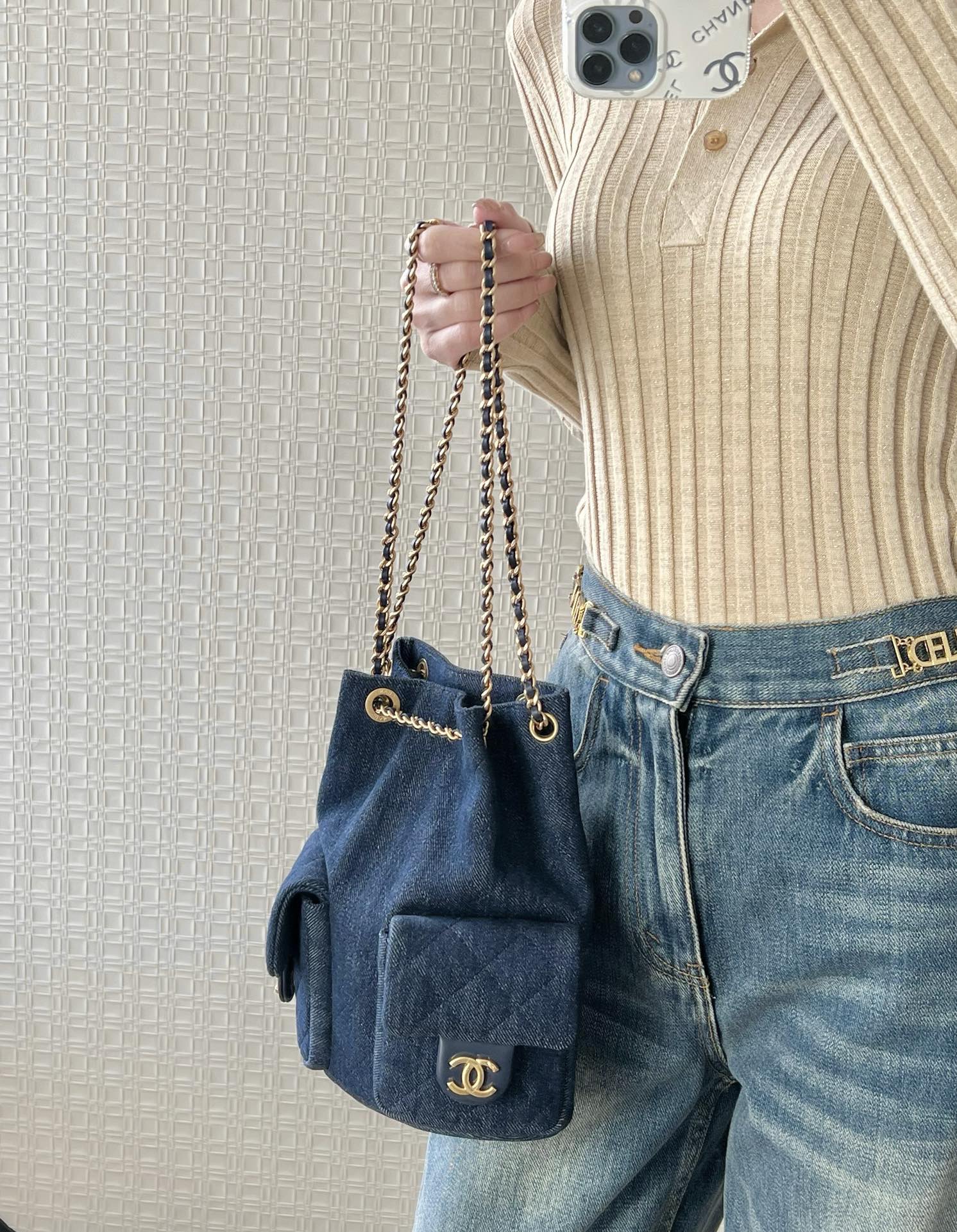 Рюкзак Chanel 25c на завязках — темно-джинсовый