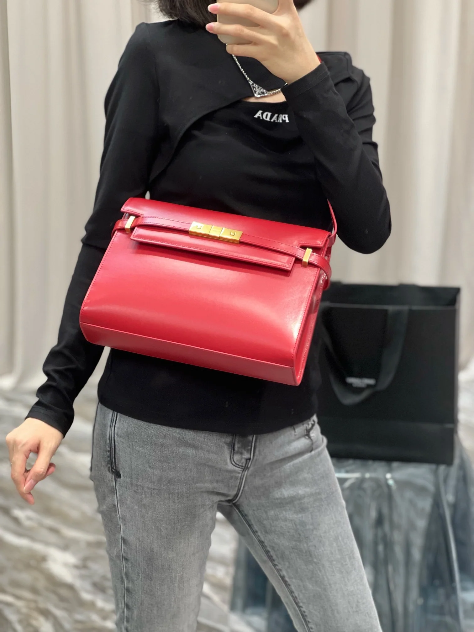 Сумка YSL Manhattan через плечо/кроссбоди - красная