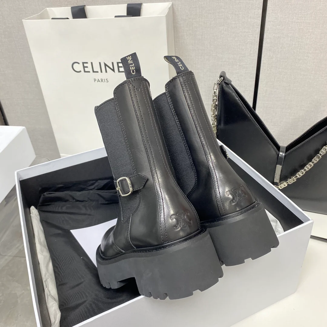 Ботинки Celine на платформе в стиле милитари - высота каблука 5 см - Размеры 35-39-40 (возможен индивидуальный заказ)
