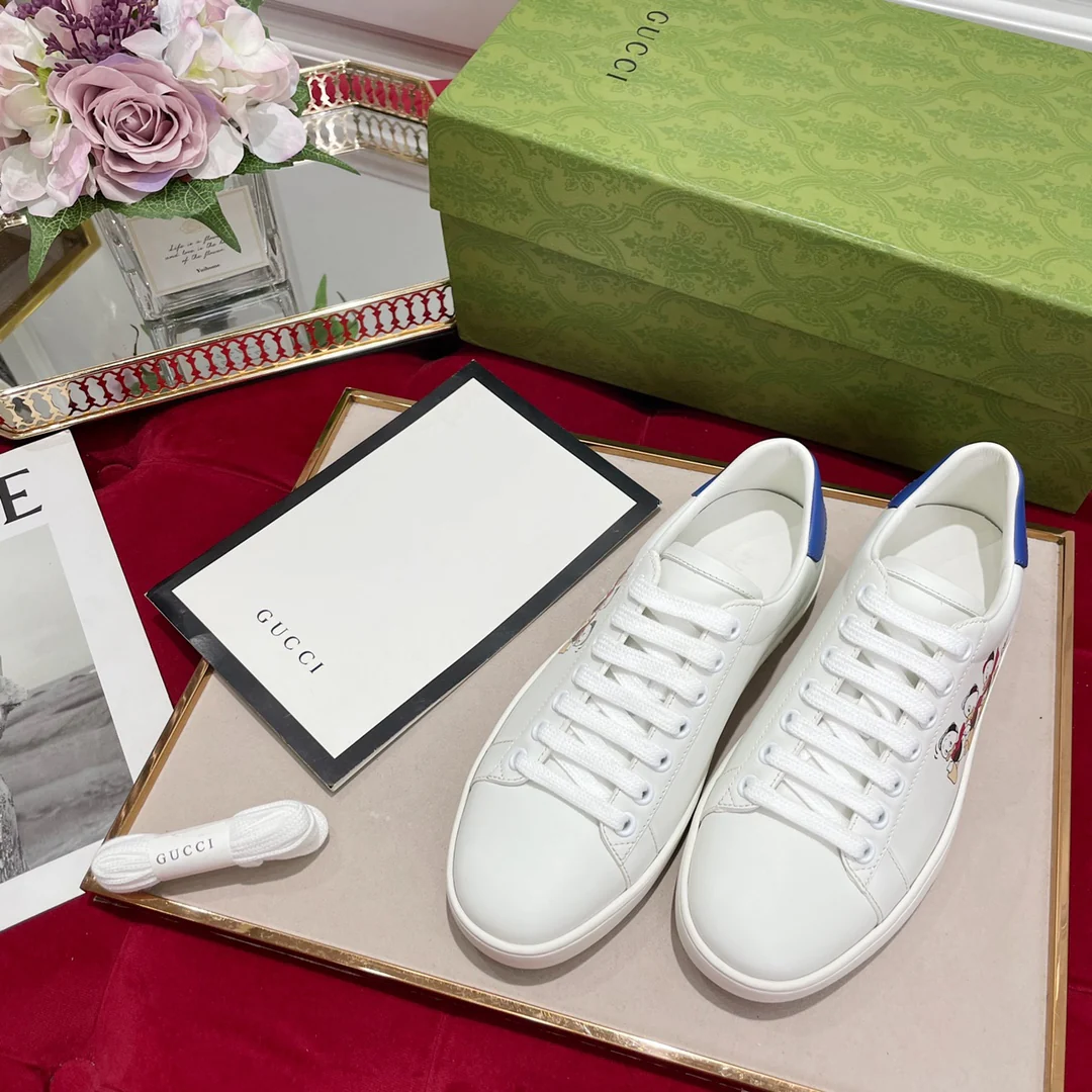 Gucci - Классические кроссовки - Обувь для скейтбординга - Коллекция с Дональдом Даком - Белые кроссовки