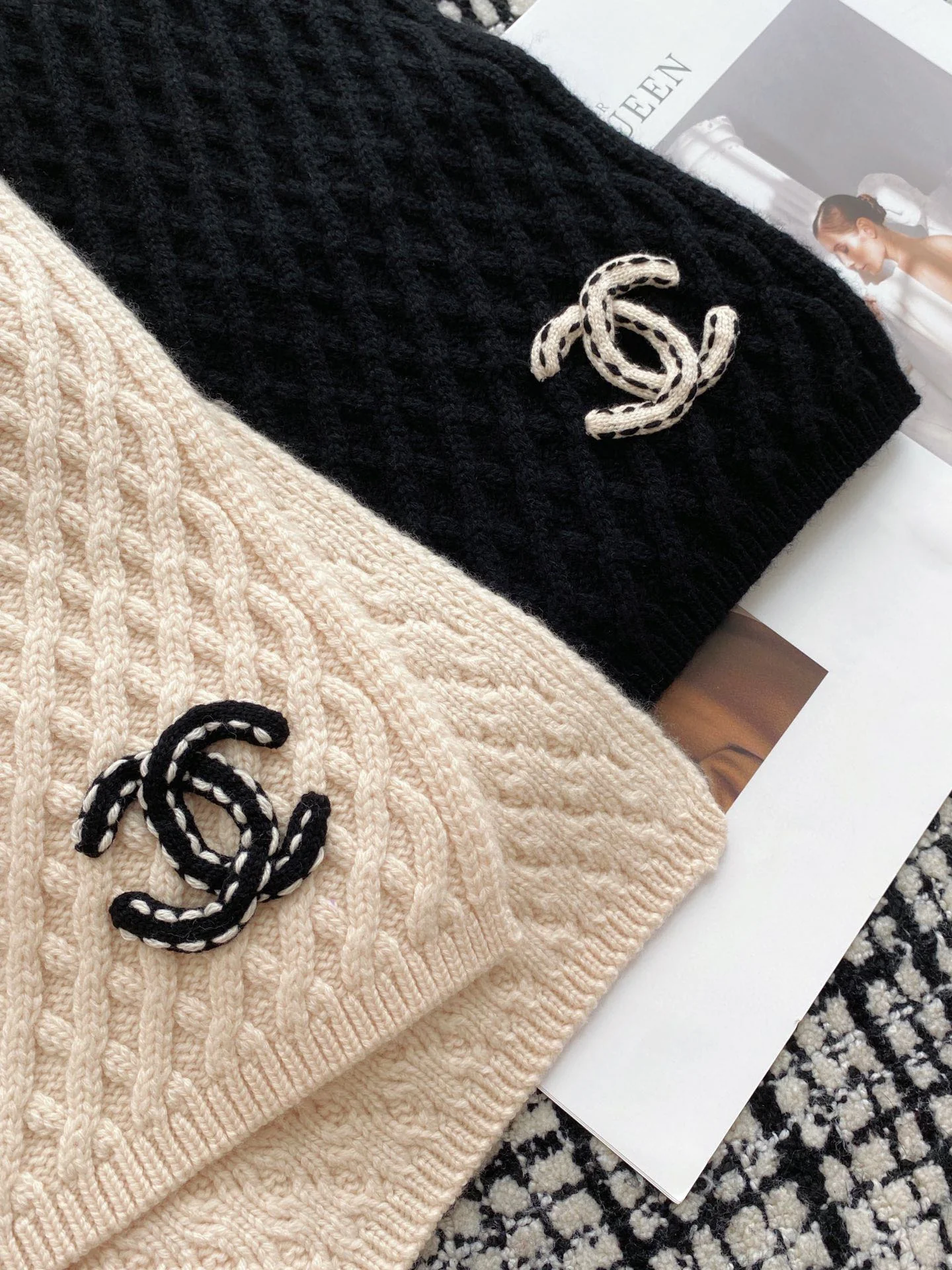 Вязаный шерстяной шарф Chanel 2024 — черный