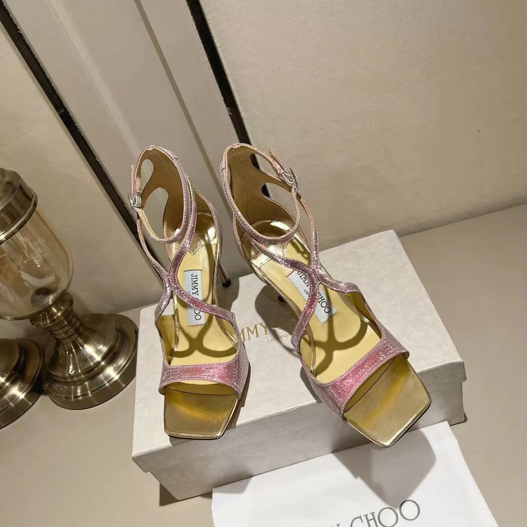 Босоножки на высоком каблуке с открытым носком Jimmy Paris Window Custom Design - Bling Bling - 10 см - розовые