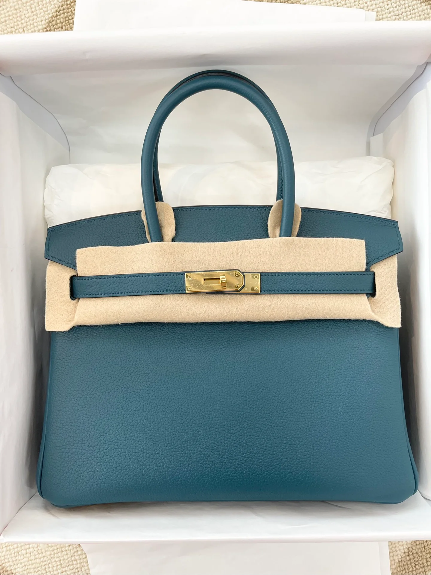 Hermes Birkin 30 Togo W0, цвет ?Босфор?, с золотой пряжкой