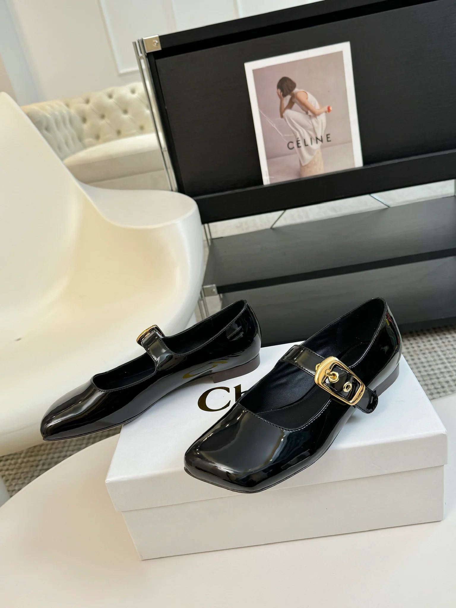 Туфли-мэри-джейн Chloe 2024 с квадратным носком - черные