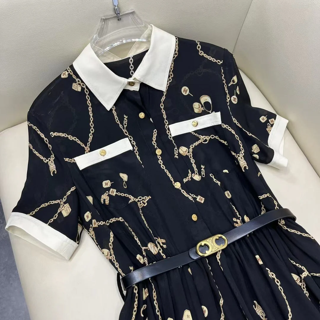 Шелковое платье Celine 2403 в пол с принтом