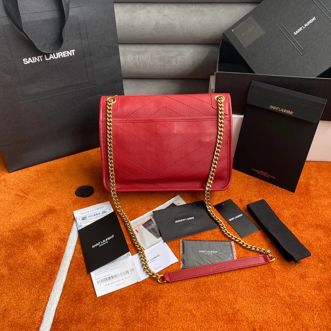 Сумка-мессенджер YSL Niki - красная - из овечьей кожи - 28 см