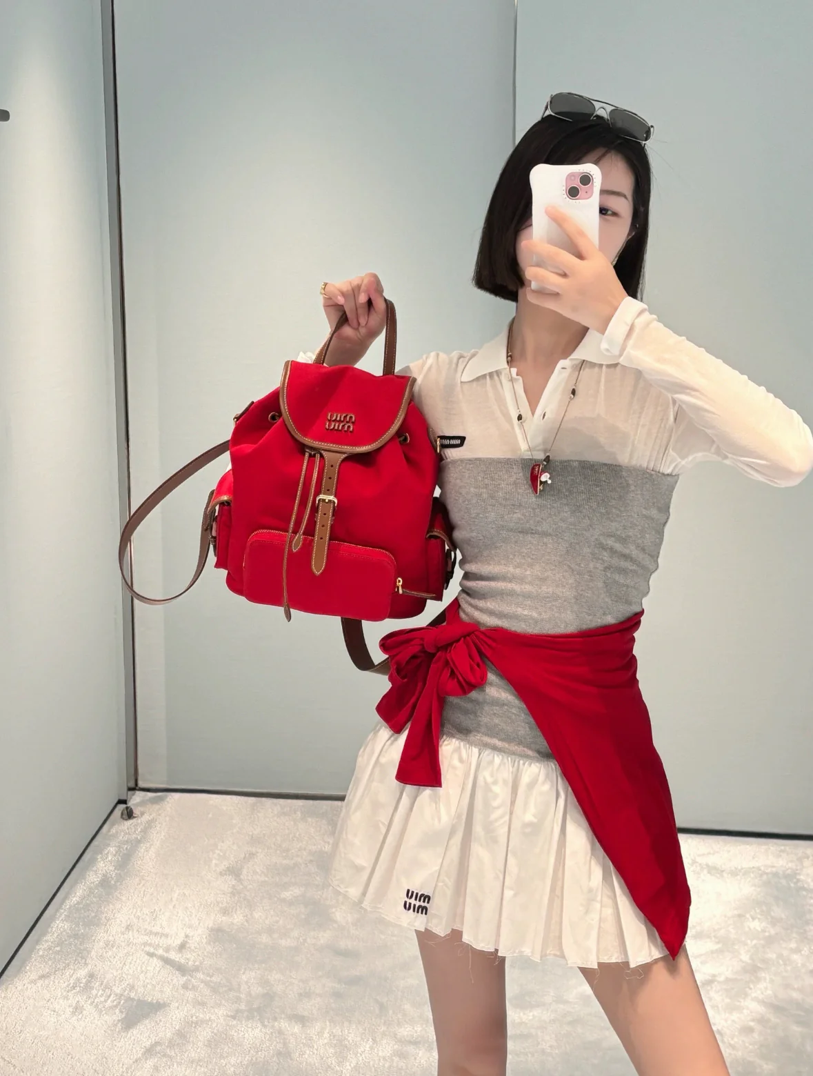 Рюкзак Miu Miu из канваса и кожи — красный (образ представлен отдельно)